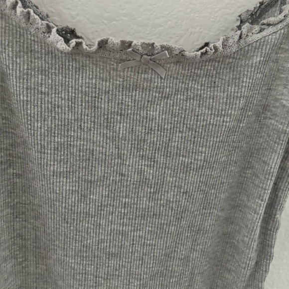 Cropped ribbed grey tank top in size medium with crochet lace detail and bow! - Picture 2 of 5